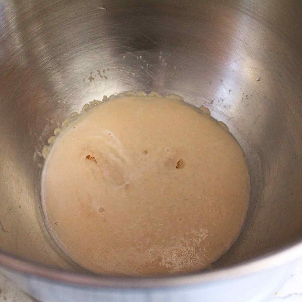 Yeast after proofing in mixing bowl.