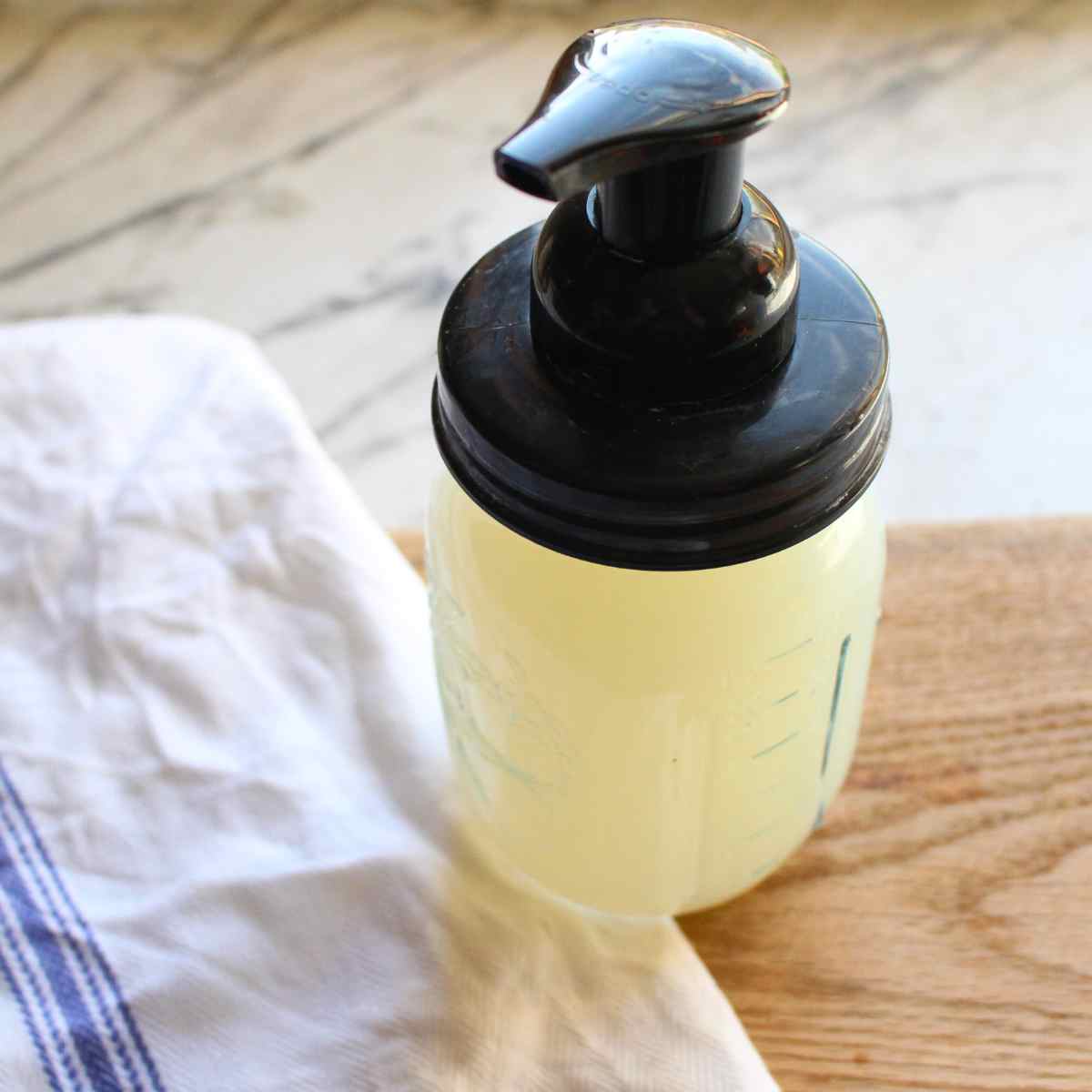 A filled bottle of DIY foaming hand soap.